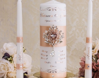 Blush Unity Candle Set Rose Gold Wedding Unity Candles Blush Wedding Candle Personalized Unity Candles