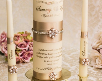 Wedding Unity Candle Set, Champagne Unity Candles, Champagne Wedding Candles, Personalized Wedding Candles, Bling Wedding Candles
