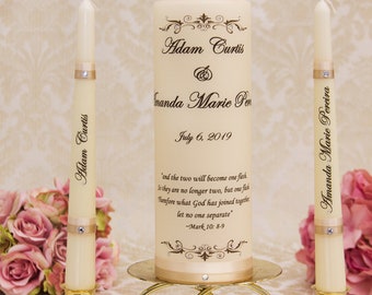 Champagne Wedding Unity Candle Set, Gold Foil Wedding Candles Set, Champagne Unity Candle Set, Personalized Unity Candle Set