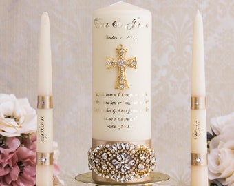 Gold Unity Candle Set Cross Wedding Unity Candles Gold Wedding Candle Personalized Unity Candle with Cross Wedding décor