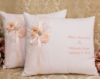 Set of 2 Wedding Kneeling Pillows, Monogrammed Ceremony Pillow, Personalized Kneeling Pillows, Prayer Pillows, Ring Pillow, Nuestra Boda
