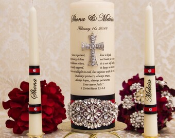 Wedding Unity Candles Set red and Black Wedding Candles Personalized Wedding Candles Wedding Candle Unity Unity Candles