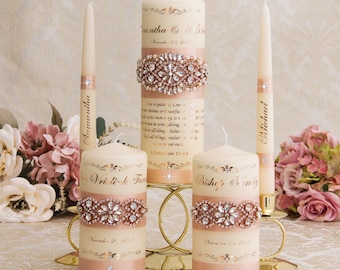 Rose Gold Wedding Unity Candle Set, Family Wedding Candles Set, Rose Gold Unity Candle Set, Personalized Wedding Candle Set