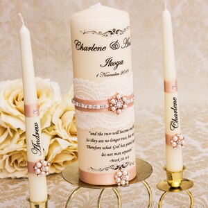 Blush personnalisé Wedding Unity Candle Set, Rose Gold Unity Candles, Personnalisé Wedding Candles