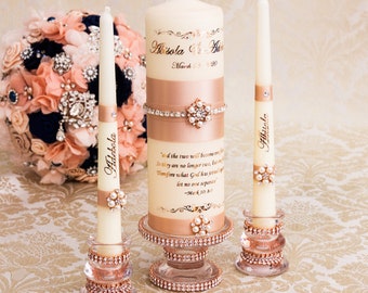 Blush Wedding Unity Candle Set, Blush Unity Candles, Rose Gold Wedding Candles, Personalized Wedding Candles, Rose Gold Unity Candles