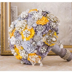 Bridal Brooch Bouquet, Silver and Gold  Bridal Bouquet, Wedding Bouquet, Bridal Accessories, Bridesmaids Flowers