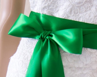 EMERALD Satin Bridal Sash, Wedding Sash, Green Satin Ribbon Bridal Belt, Bridal Sash, Satin Bridal Sash, Bridesmaids Sash