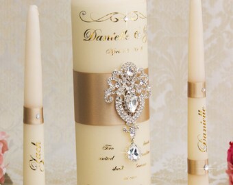 Gold Wedding Unity Candles , Gold Wedding Candles, Champagne Wedding Unity Candle Set, Personalized Wedding Candle Set