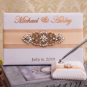 Rose Gold Wedding Guest Book, Personalized Wedding Guest Book, Rose Gold Guest Book, Wedding Guestbook Set, Wedding Decor