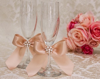 Rose Gold Wedding Flutes, Champagne Flutes, Wedding Glasses, Personalized Champagne Glasses, Blush Wedding décor