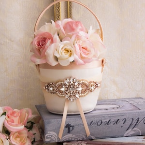 Rose Gold Flower Girl Basket, Rhinestone Flower Girl Basket, Blush Flower Girl Baskets, White or Ivory Flower Basket, Wedding Basket