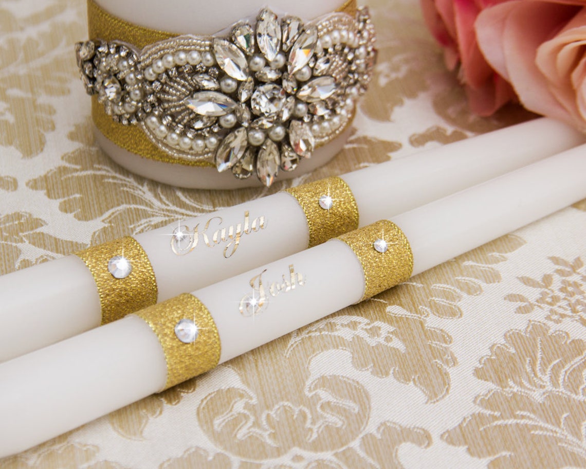 Gold Wedding Unity Candles Set Personalized Wedding Candles Etsy