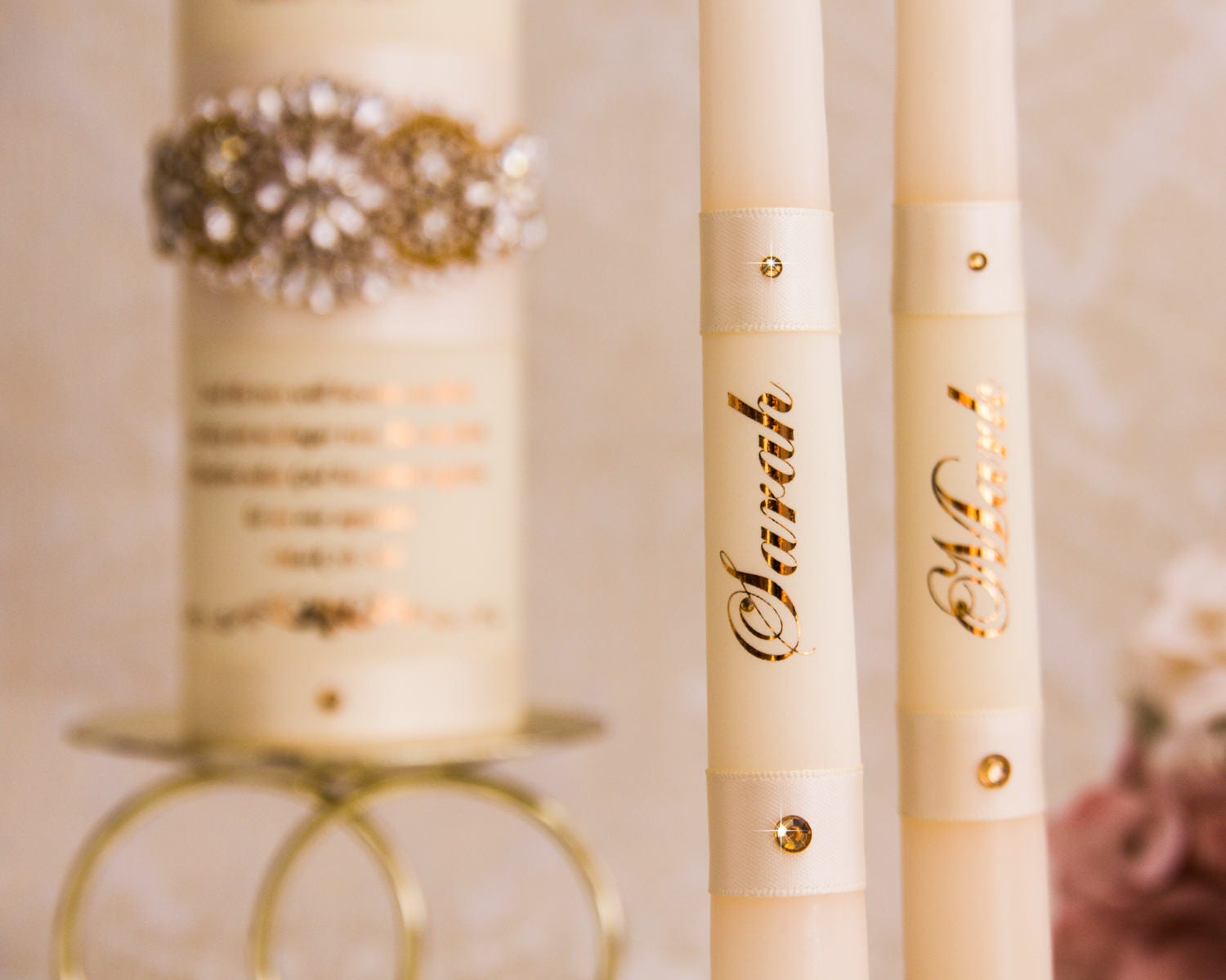 Gold Unity Candle Set Gold Wedding Unity Candles Ivory Wedding Etsy