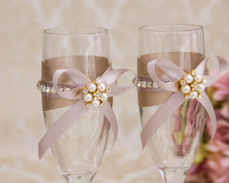 Gold Champagne Wedding Flutes Wedding Glasses Gold Toasting Etsy