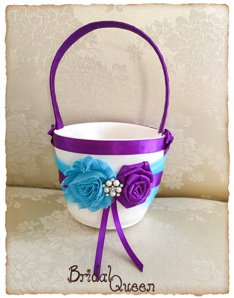 Turquoise Flower Girl Basket Purple Ring Bearer Pillow Etsy
