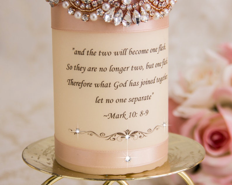 Rose Gold Unity Candle Set Rose Gold Wedding Unity Candles Blush Wedding Candle Personalized Unity Candle Rhinestone Unity Candle image 6