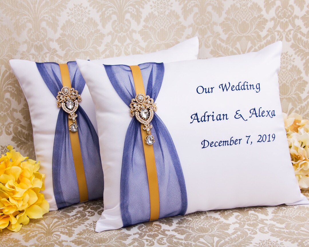 Navy and Gold Wedding Kneeling Pillows, Monogrammed Ceremony Pillow