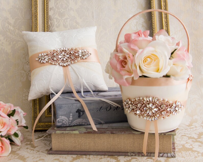 Rose Gold Flower Girl Basket Rhinestone Flower Girl Basket Etsy
