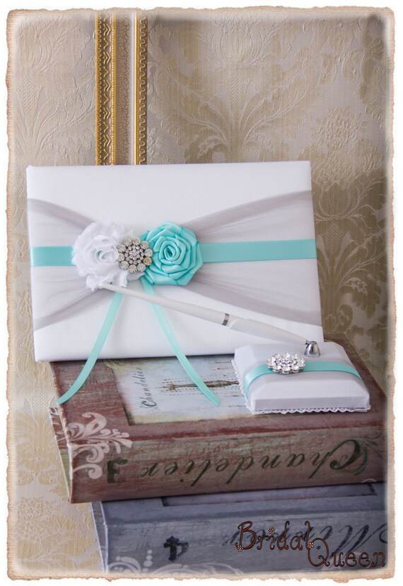 Livre Dor Mariage Gris Et Bleu Aqua Livre Dor Mariage Etsy
