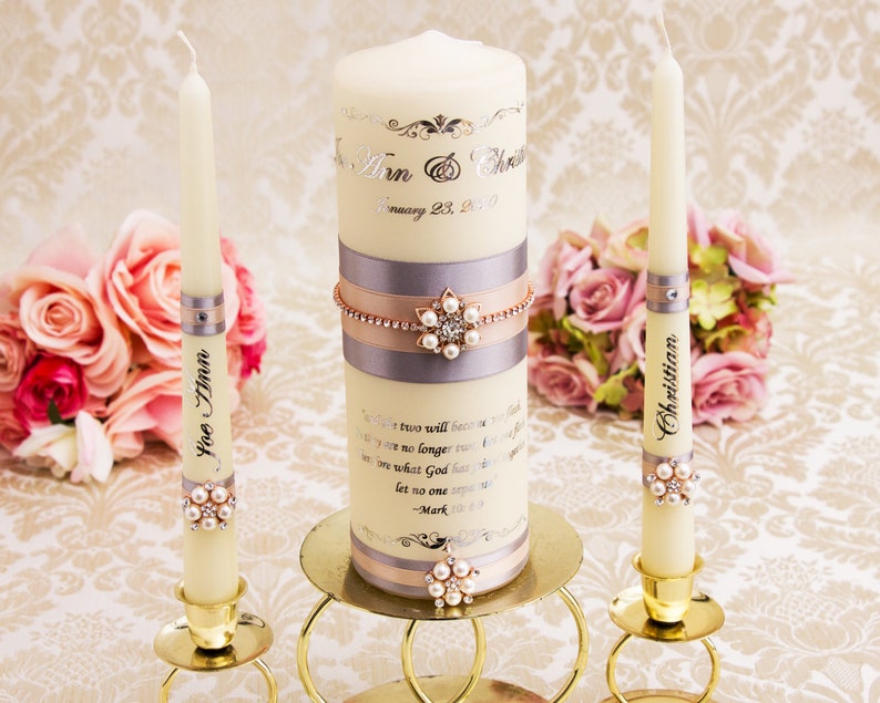 Silver Wedding Unity Candle Set Personalized Unity Candles | Etsy