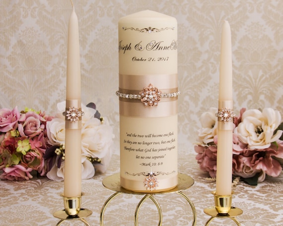 Rose Gold Unity Candle Set Champagne Unity Candle Set Monogram