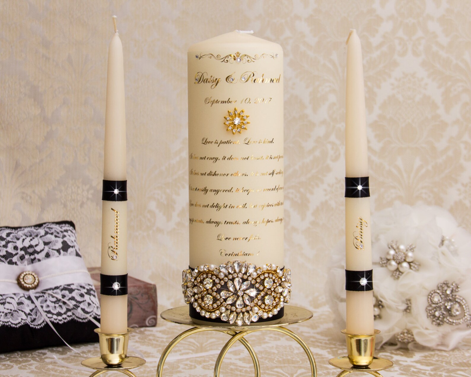 Gold Unity Candle Set Gold Wedding Unity Candles Black Wedding Etsy