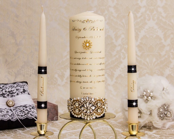 Lunité or bougie mariage dor ensemble lunité bougies noir bougie de mariage  personnalisée bougie dunité unité bougie strass -  France