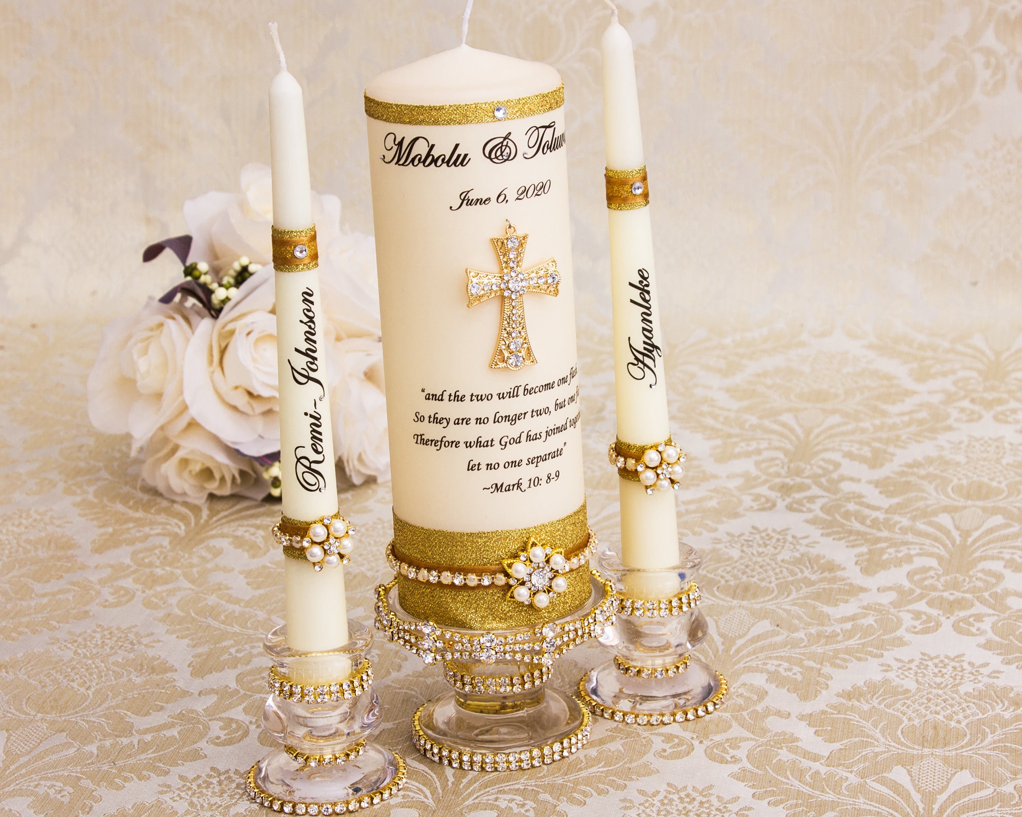 Personalised Unity Candle Set Doves Wedding Anniversary Gift Many Colours 