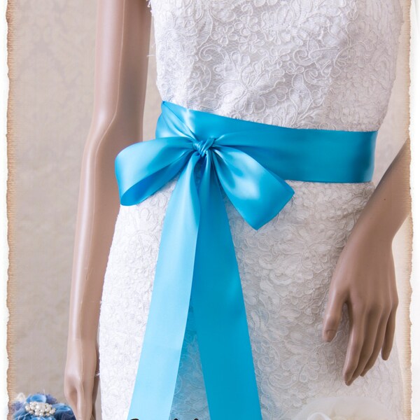 TURQUOISE Bridal Sash, Satin Ribbon Sash, Wedding Sash, Satin Bridal Sash, Bridesmaids Sash, Bridal Belt, Blue Bridal Sash