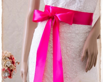 Bridal Sash, SHOCKING PINK Satin Ribbon Sash, Wedding Sash, Satin Bridal Sash, Bridal Belt, Hot Pink Sash