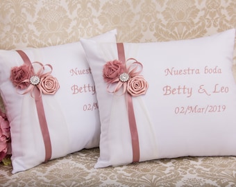 Set of 2 Wedding Kneeling Pillows, Wedding Ceremony Pillows, Dusty Rose Kneeling Pillows, Prayer Pillows, Nuestra Boda