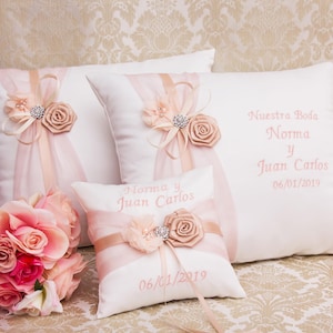 Personalized Wedding Kneeling Pillows, Blush Ring Bearer Pillow, Embroidered Kneeling Pillows for Wedding
