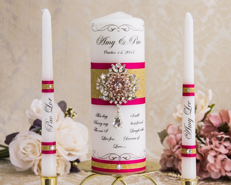 Rose Gold Unity Candle Set Burgundy Wedding Unity Candles Rose Etsy