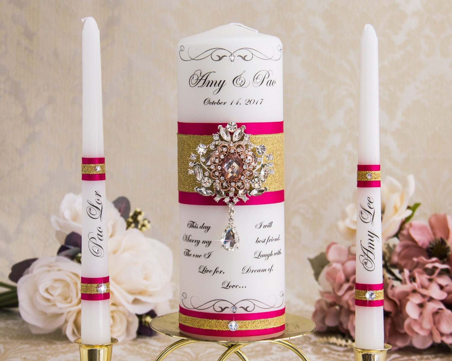Rose Gold Unity Candle Set Burgundy Wedding Unity Candles Rose Etsy