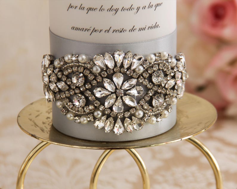 Silver Unity Candle Set, Personalized Wedding Candles With Rhinestone ...
