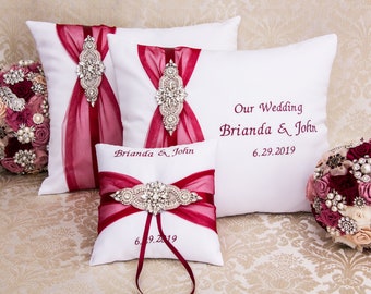 Wedding Kneeling Pillows, Monogrammed Ceremony Pillow, Personalized Kneeling Pillows, Prayer Pillows, Burgundy Kneeling Pillows