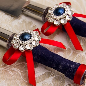 Wedding Knife Wedding Cake Set Knife Cake Cutting Set Knives Cake Knife Set Cake Server Navy and Red