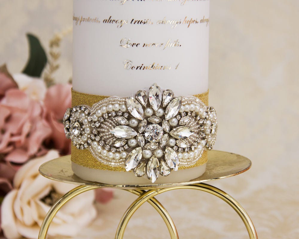 Gold Wedding Unity Candles Set Personalized Wedding Candles Etsy