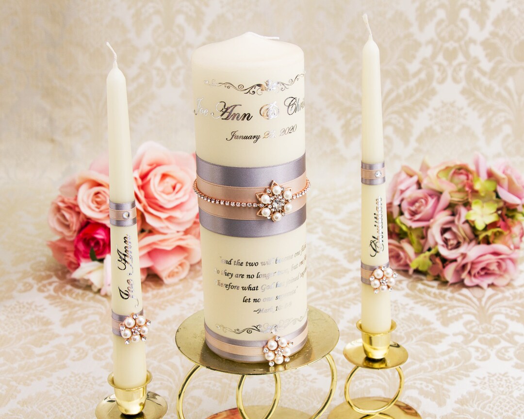 Silver Wedding Unity Candle Set, Personalized Unity Candles Set for ...