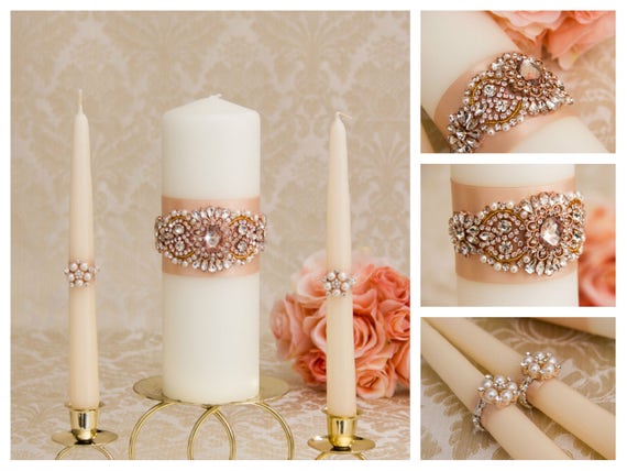 Candle Set unità oro rosa, oro rosa sposa candela unità, unità strass candela  candele matrimonio oro rosa Bling unità, colore personalizzato -  Italia