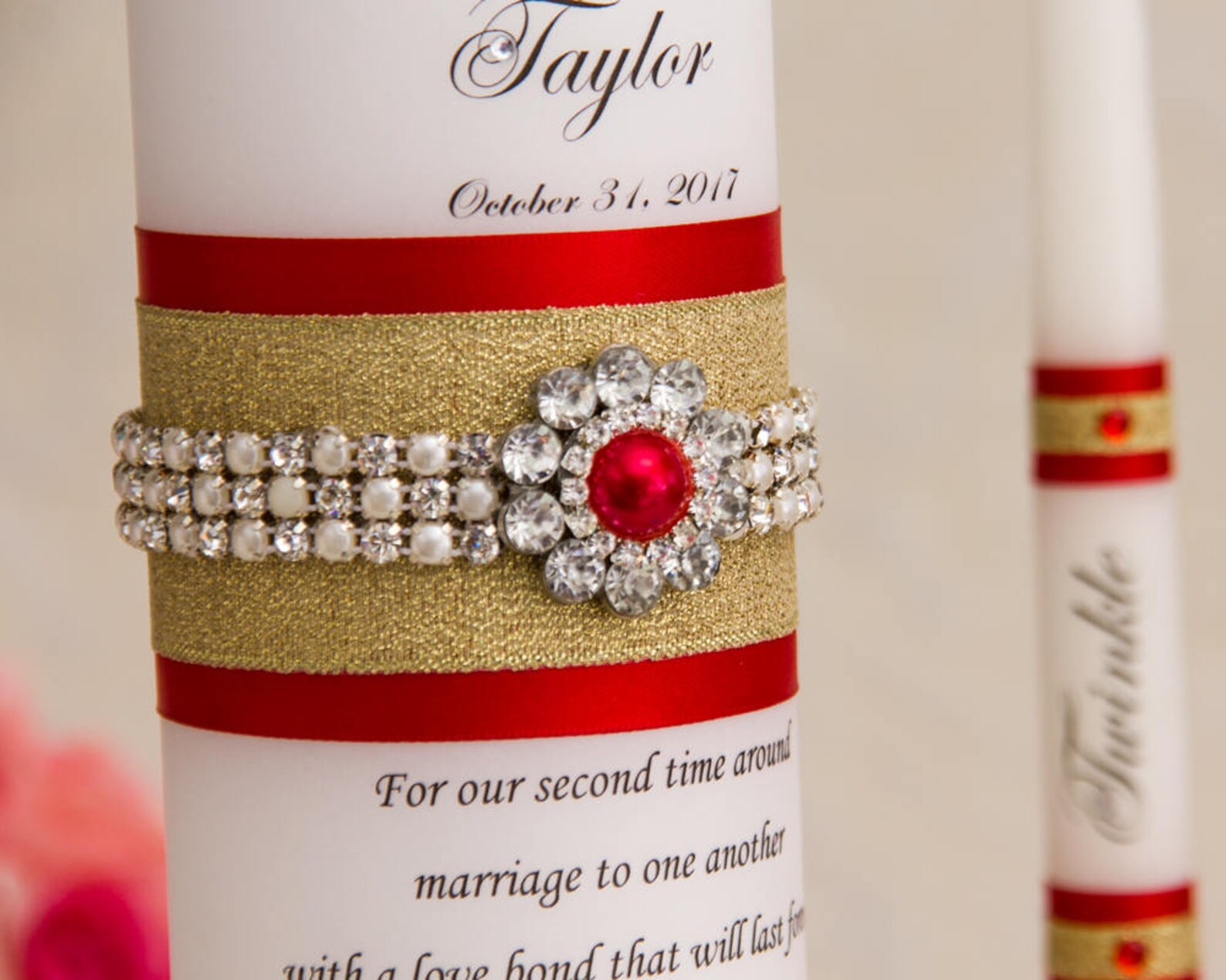 Gold Wedding Unity Candles Set Red and Gold Wedding Candles Etsy