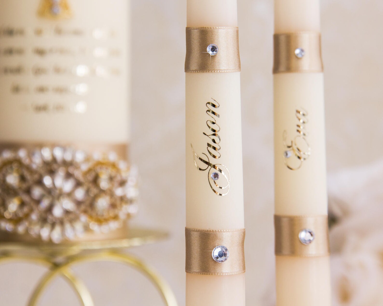 Gold Unity Candle Set Wedding Unity Candles Gold Wedding Etsy