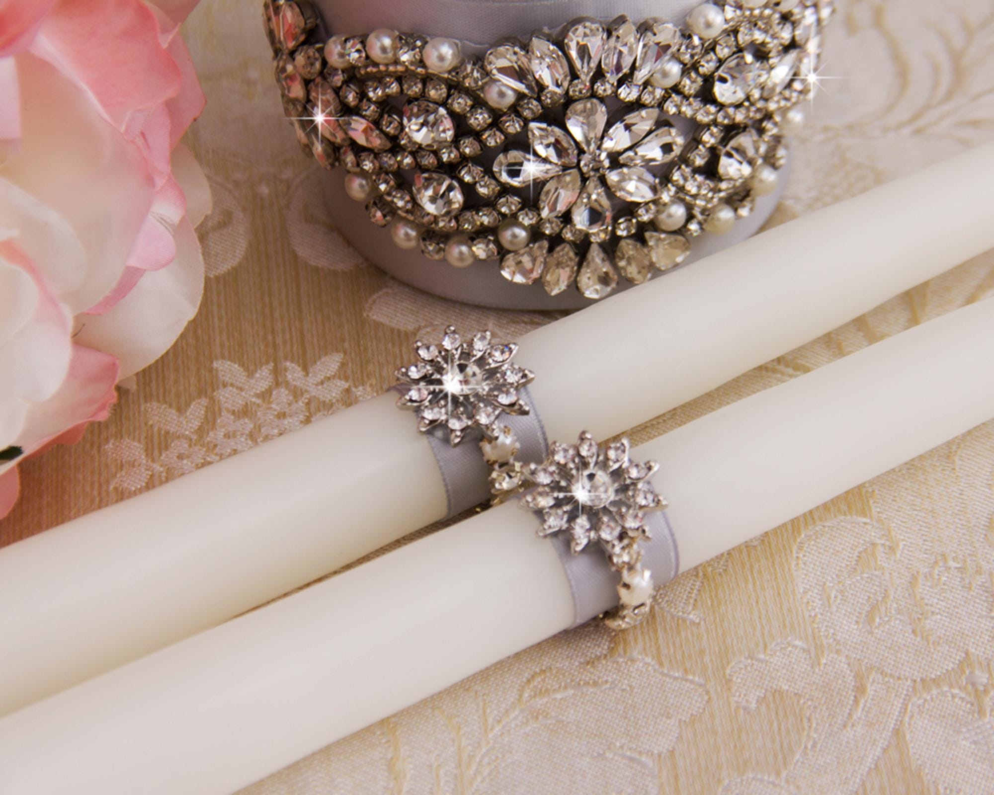 Silver Unity Candle Set, Personalized Wedding Candles With Rhinestone ...