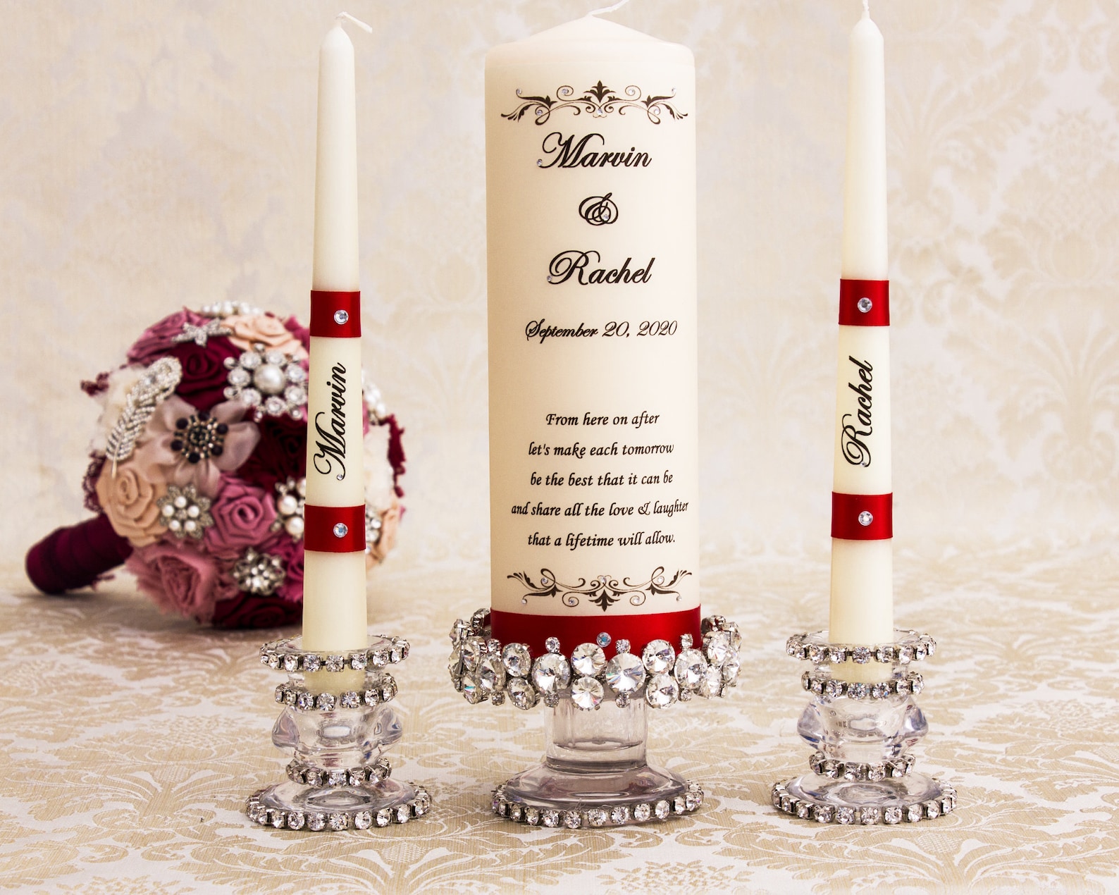 Personalized Wedding Unity Candle Set Burgundy Wedding Etsy