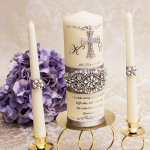 Personalized Unity Candle Set Silver Wedding Unity Candles Personalized Wedding Candles Silver Unity Candle Set with Cross