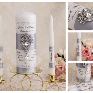 Silver Wedding Unity Candle Set, Personalized Unity Candles Set, Silver Candles, Silver Wedding Candles Set image 3