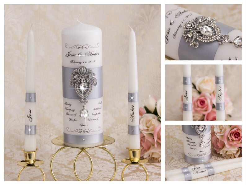 Silver Wedding Unity Candle Set, Personalized Unity Candles Set, Silver Candles, Silver Wedding Candles Set image 3