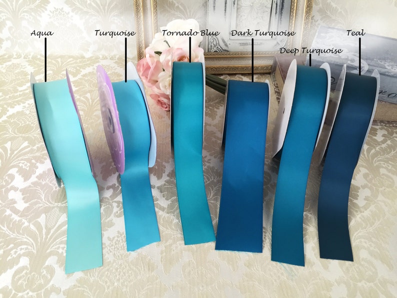 chiffon flowers and Satin Ribbon SAMPLES Blue and Turquoise Tulle