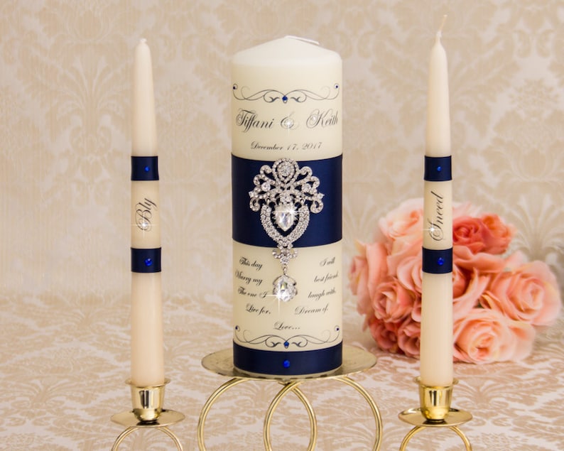 Navy Blue Unity Candle Set Wedding Unity Candle Set Etsy