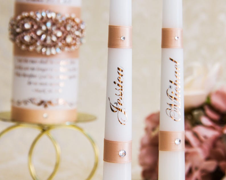 Rose Gold Wedding Unity Candle Set With Rose Gold Cross Etsy